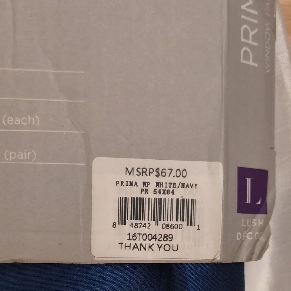 Lush Decor Light Filtering Curtains 2 Panels White & Navy NWT-D
